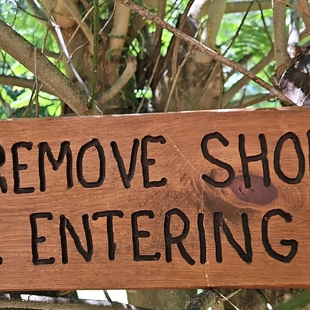 Vintage Rustic Handmade Brown Wooden Door Entry Sign 27 X 7 Inches Remove Shoes